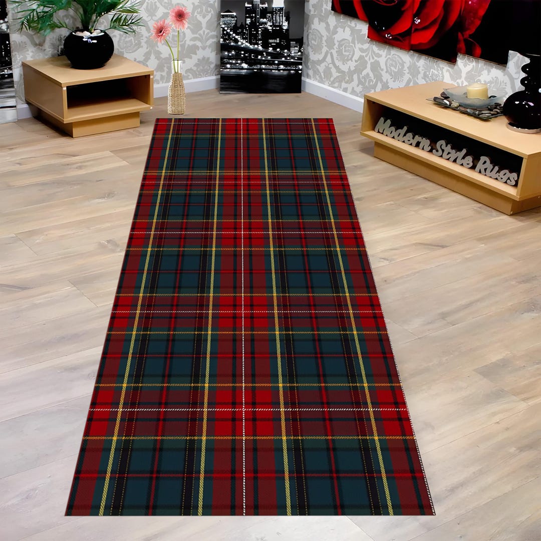 Tartan Plaid Runner Rug: Red Scottish Pattern Carpet, Classic Check ...