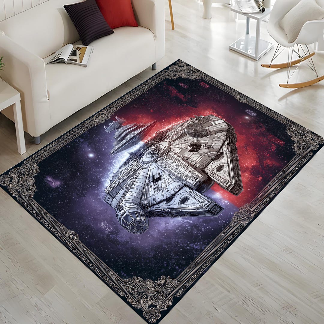Stargate Rug Star Wars Space Battle Rug: Galactic Spaceships Carpet, Red Blue Cosmic ...