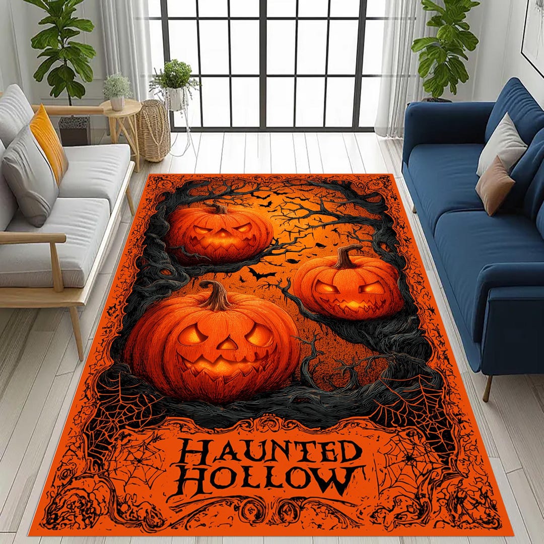 Large Spooky Rug Halloween Pumpkin Rug: Spooky Jack Lantern , Gothic Haunted Hollow ...