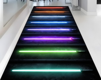 Alfombra de corredor con sable de luz de neón de Star Wars: decoración de la película de ciencia ficción de Star Wars, alfombra para sala de juegos