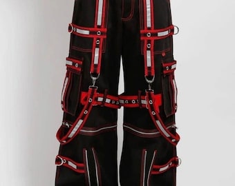 Men’s Gothic Punk Jeans – Cyber Chain & Metal Studs Streetwear Trouser