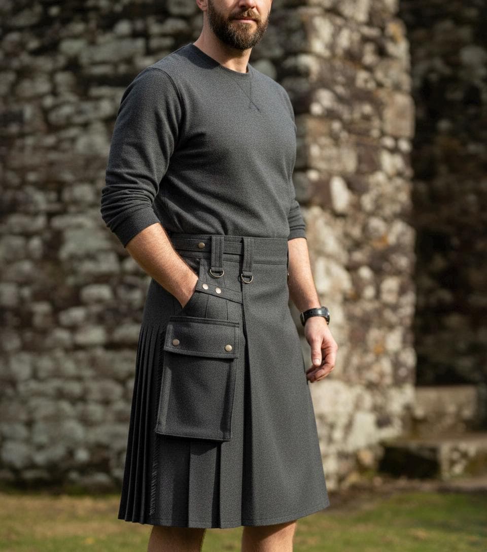 Scottish Utility Kilt for Men - Handmade 16oz Wool Tweed Highland Cargo Kilt