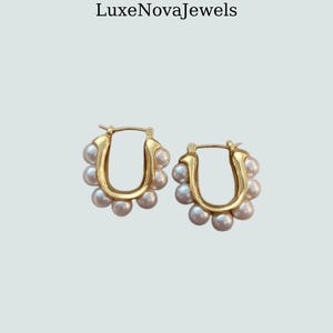 Vintage Faux Pearl Hoop Earrings: Minimalist Gold French Style