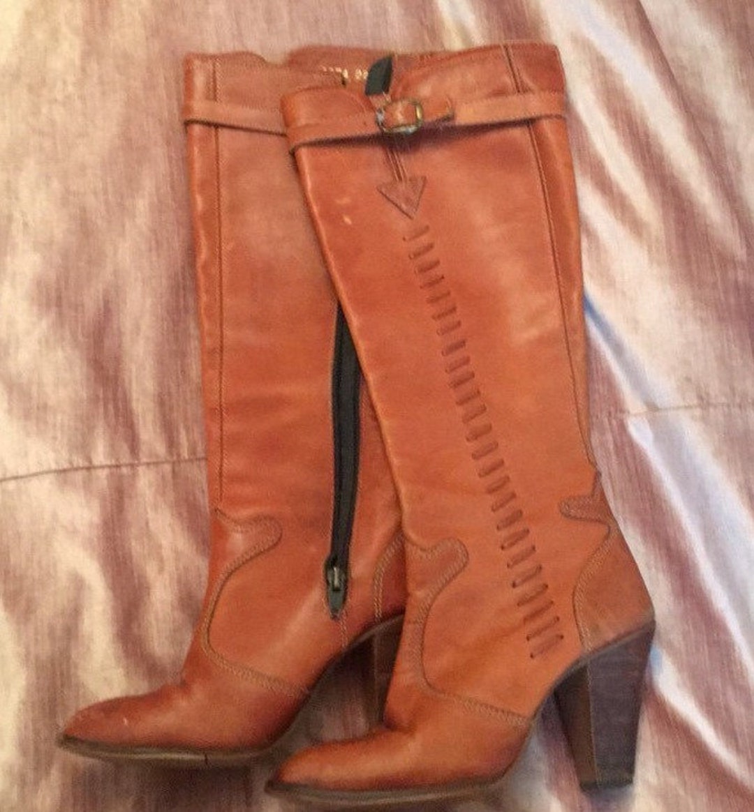 Vintage 1970s Leather Knee High Boots - Etsy