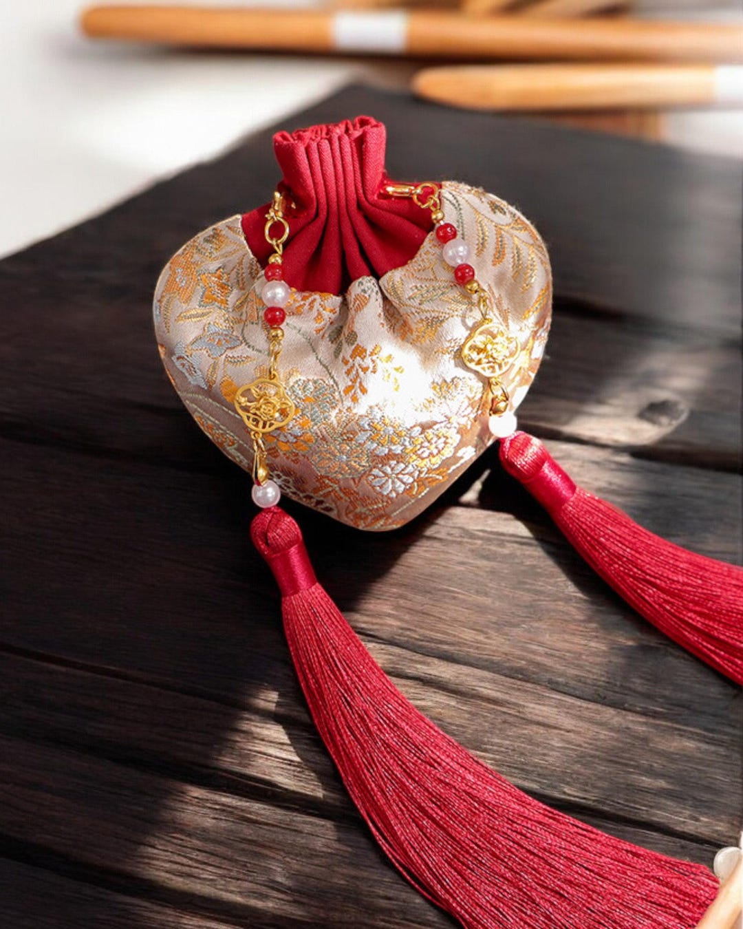 Handmade Chinese Sachet With Ancient Temple Blessed Longevity Talisman ...