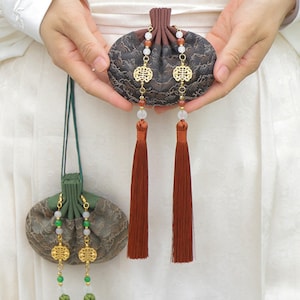 Handmade Chinese Sachet with Ancient Temple Blessed Longevity Talisman| Herbal Aroma Bag with Tassel | Backpack/Car Pendant