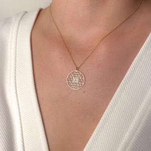 Sri Yantra Necklace, Sacred Geometry Pendant, Gold or Silver Mandala Jewelry, Spiritual Healing Amulet, Yoga Meditation Gift for Her