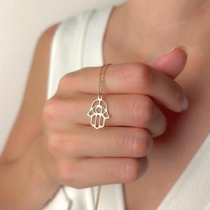 Hamsa Hand Necklace, Gold or Silver Protective Amulet Jewelry, Minimalist Evil Eye Pendant, Dainty Good Luck Charm Gift for Her