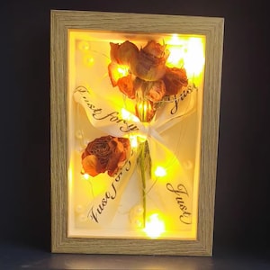 Creative Dried Flower Shadow Box – Handmade Preserved Flower Art with LED Lights, Unique Gift Idea for Home Decor, Weddings,