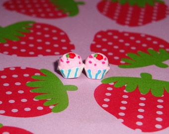 Tiny Strawberry Cupcake Earrings