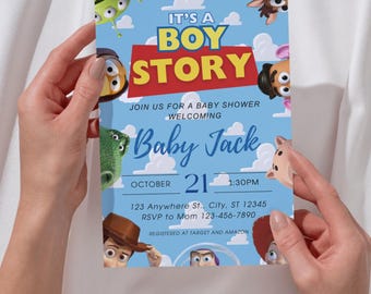 Its a Boy Story Toy Story Baby Shower Party Invitation Editable Canva Template Custom Printable Digital Personalized Party Invite for Kids