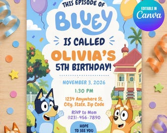 This Episode of Bluey Birthday Party Invitation Editable Canva Template Custom Printable Digital Personalized Party Invite for Kids