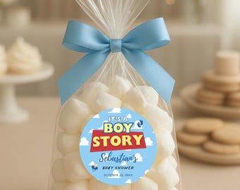 Its a Boy Story Toy Story Baby Shower Sticker Editable Canva Template Custom Printable Digital Personalized Party Favor for Kids