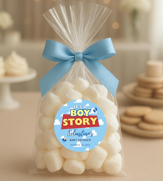 Its a Boy Story Toy Story Baby Shower Sticker Editable Canva Template Custom Printable Digital Personalized Party Favor for Kids
