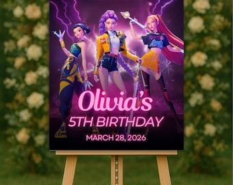 K-Pop Demon Hunters Birthday Party Welcome Sign Editable Canva Template Custom Digital Download