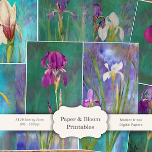 Iris Junk Journal Pages: Modern Floral Ephemera (Digital Download A4 JPEG Files)