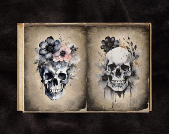 Floral Skull Junk Journal Pages: Gothic Ephemera, Dark Academia (A4 Digital Download)