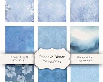 Winter Junk Journal Paper: Frosty Blue Scrapbook Pages (Digital Download)