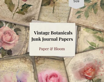 Vintage Botanical Junk Journal Pages: Shabby Chic Herbarium Ephemera, Secret Garden Digital Download