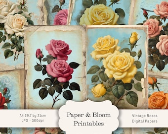 Vintage Rose Junk-Journal: Shabby Chic Ephemera (Digital Download, JPEGs in A4 Größe)