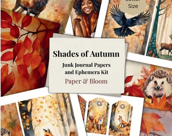 Kit de diario creativo de otoño / Páginas plegables de otoño, efímeros, tarjetas para diario y papeles de fondo vintage imprimibles