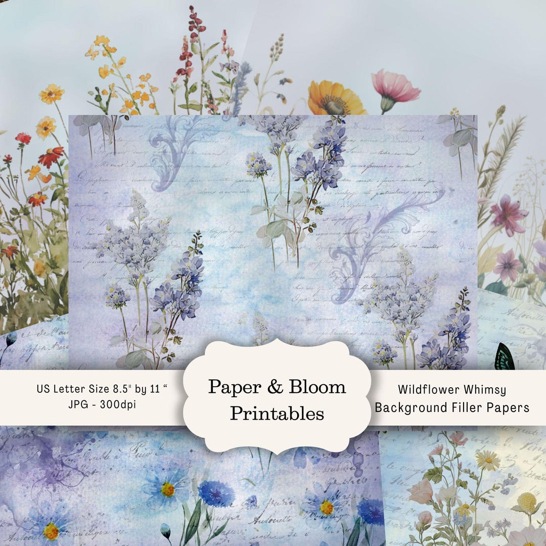 Wildflower Junk Journal Paper Pack: Shabby Chic Whimsical Filler Papers ...
