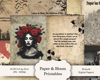 Bram Stoker's Dracula Junk Journal Pages: Gothic Vampire Printable (Digital Download A4 Size)