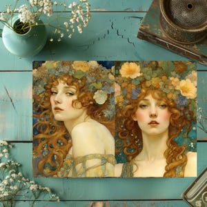 Klimt Mucha Art Nouveau Collage Sheets: Vintage Women Ephemera (A4 Digital Download