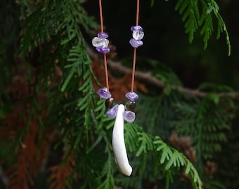 Tooth Necklace, Amethyst Eye Teeth Pendant, Dark Elegance Jewelry