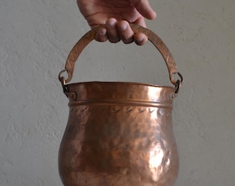 Small Antique Copper Bucket | Greek Metal Vessel