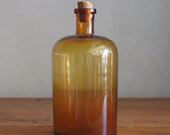 Antique Amber Apothecary Bottle | Vintage Greek Glass 1L