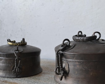 Antique Indian Copper Chapati Bread Box with Locking Lid (Two Sizes Available)