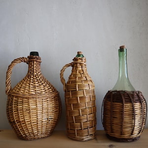 Large Vintage Italian Woven Demijohn Bottles | Wicker Wrapped Wine Bottle Carrier | Rustic Italian Carboy | European Demijohn