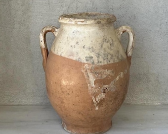 Two-Tone Terracotta Olive Jar: 1940s Greek Amphora, Wabi-Sabi Decor