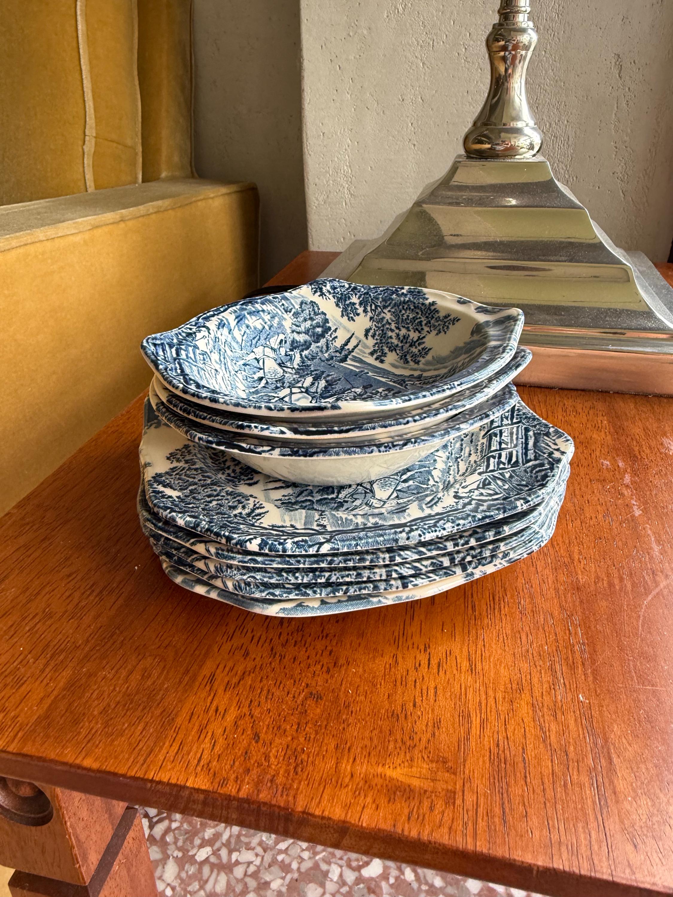Johnson Brothers STAGECOACH 皿 プレート Vintage Johnson Brothers Stagecoach Plates & Bowls | Blue