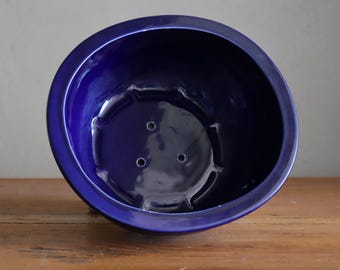 Vintage Indigo Glazed Porcelain Planter Pot | Mediterranean Pottery