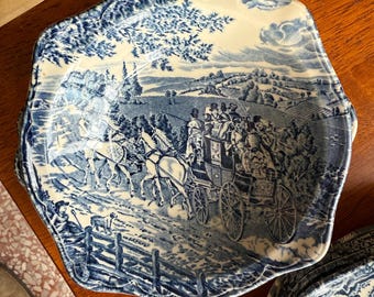 Vintage Johnson Brothers Stagecoach Plates & Bowls | Blue