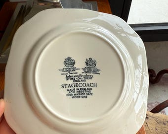 Vintage Johnson Brothers Stagecoach Plates & Bowls | Blue