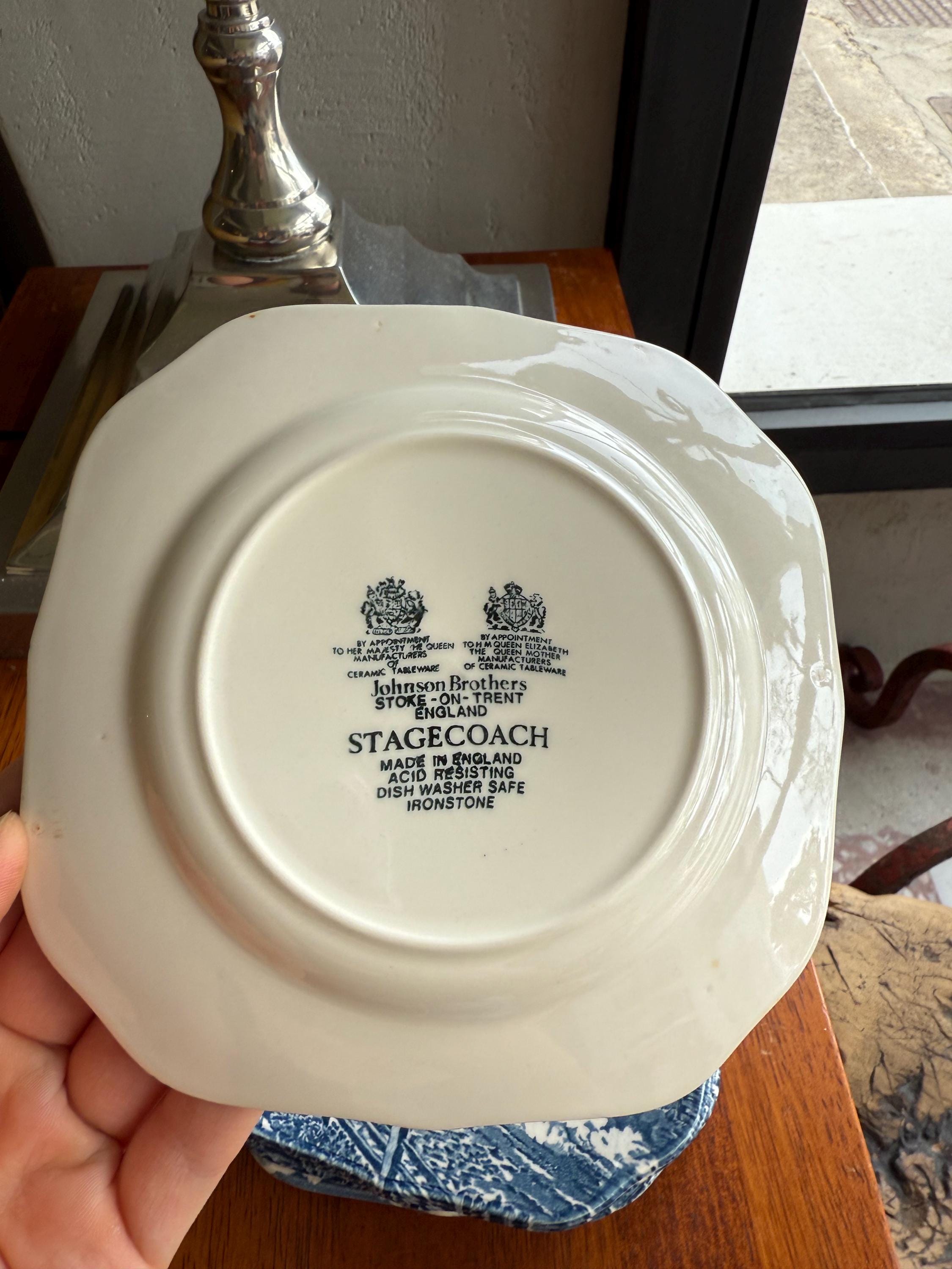 Vintage Johnson Brothers Stagecoach Plates & Bowls | Blue