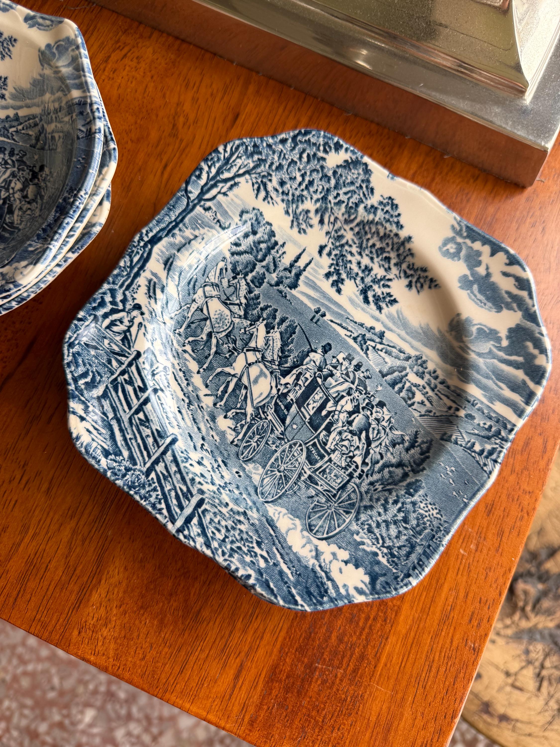Vintage Johnson Brothers Stagecoach Plates & Bowls | Blue