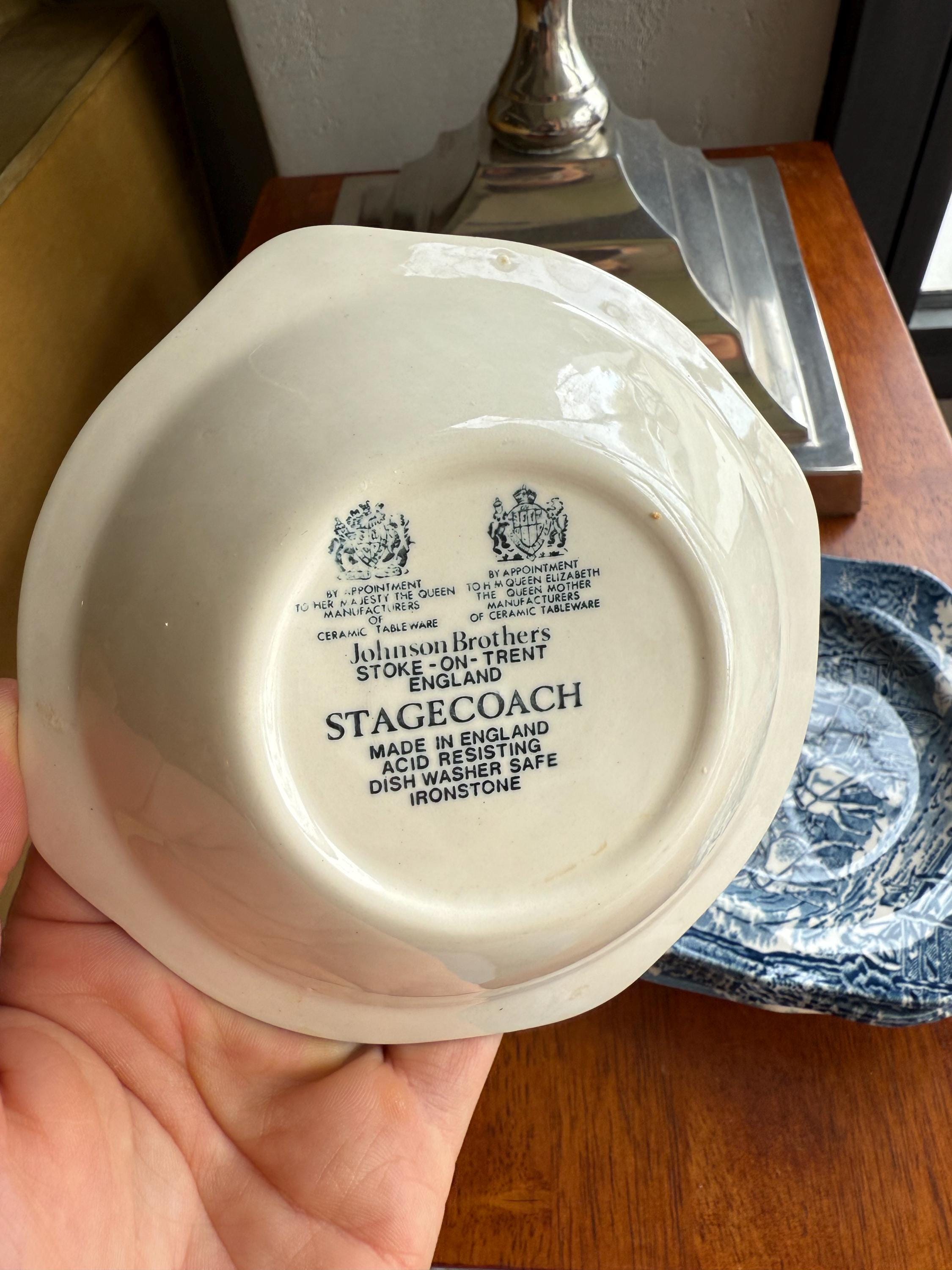 Vintage Johnson Brothers Stagecoach Plates & Bowls | Blue