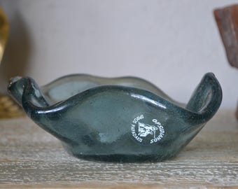 Vintage Greek Hand-Blown Blue Glass Bowl, 1980s Spiros Papadakis "Opsidianos"  Trinket Dish Art Display