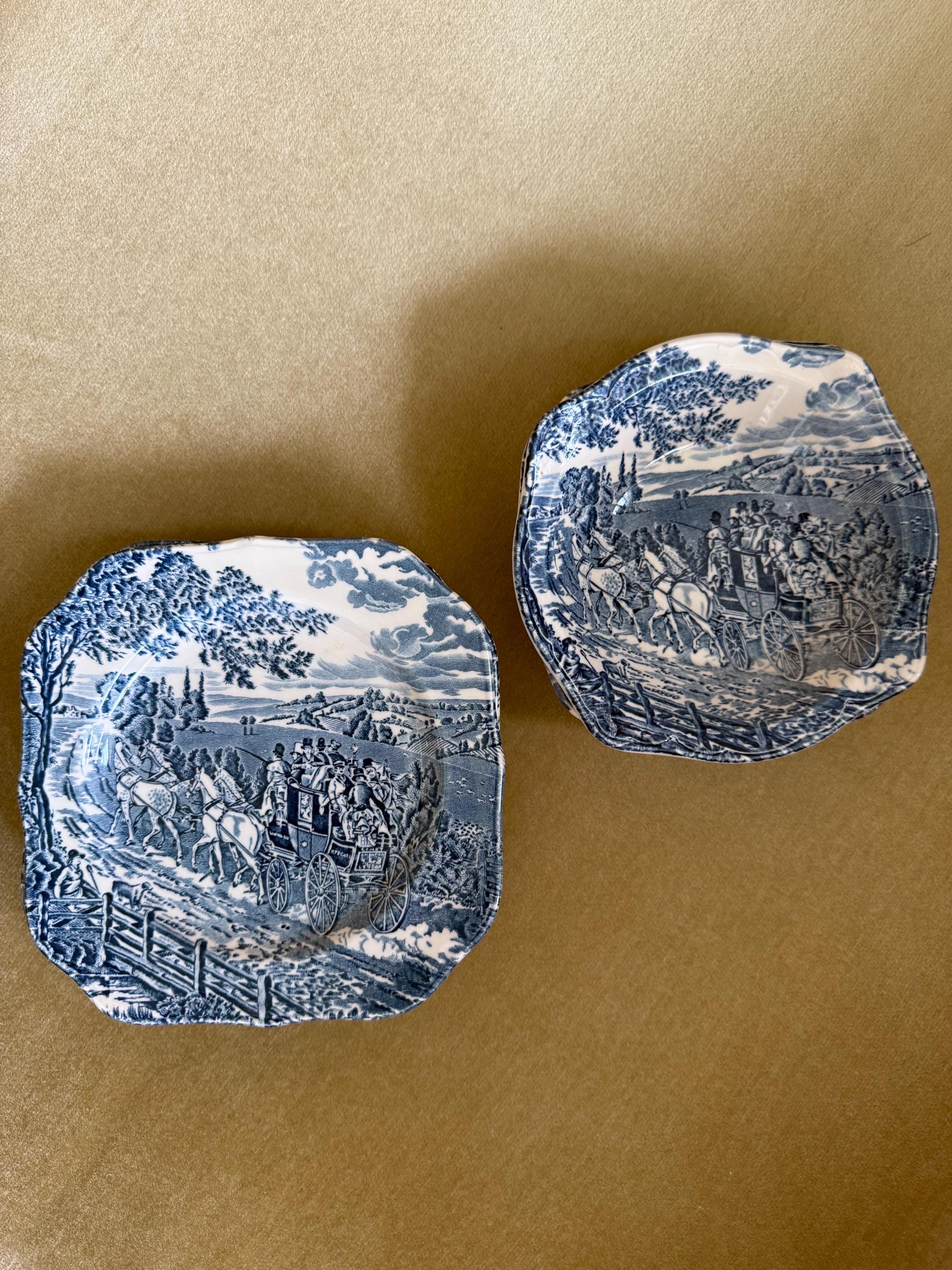 Vintage Johnson Brothers Stagecoach Plates & Bowls | Blue