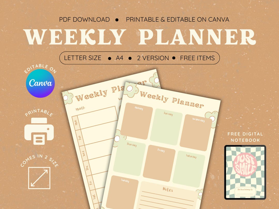 Soft Pastel Weekly Planner | Printable Canva Template (PDF Download) - Etsy