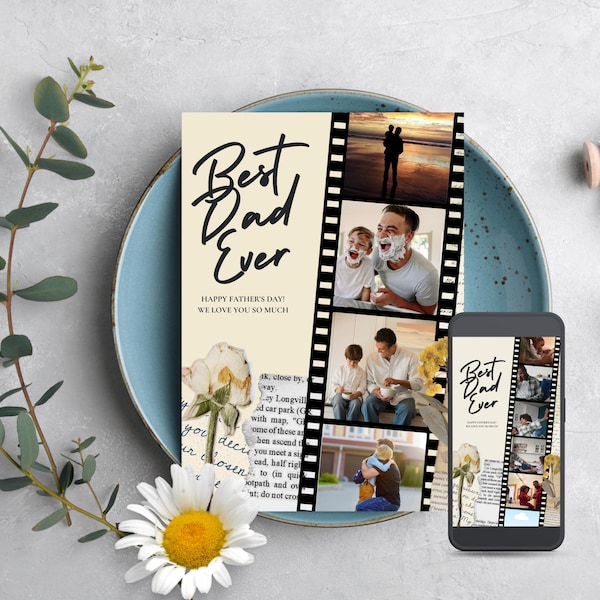 Father's Day Card & Video Template – Nostalgic, Editable Canva Design (5x7") | Gift for Dad | Instant Download