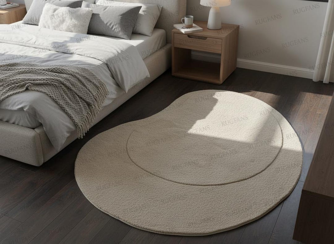 Ovoid Shape Rug Oval Shaped Rug,irregular Rug,cream White Hand Tufted Zen Wool Rug ...