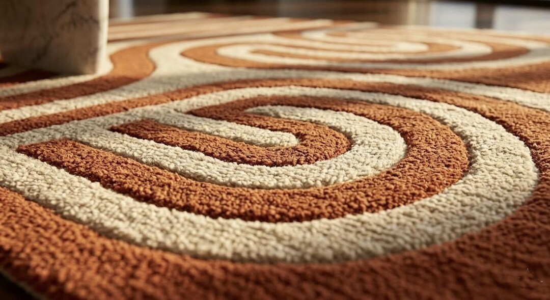 Terracotta Abstract Hand-tufted Wool Rug Mid-century Modern Wavy Arched ...