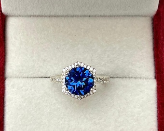 Tanzanite 925 Sterling Silver Gemstone Ring, Halo Stunning Engagement Ring, Bridal Ring, Unique Promise Ring, Gift For Her
