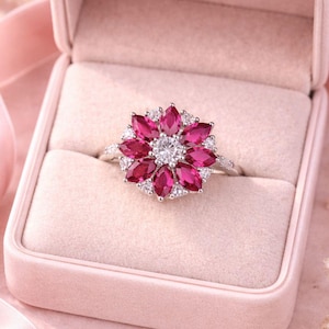 Pink Ruby 925 Sterling Silver Stunning Ring, Floral Design Solitaire Engagement Ring, Bridal Ring, Unique Promise Ring, Gift For Her