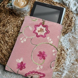 Pink Floral Embroidered E-Reader Sleeve, Kindle Cover, Kobo Case